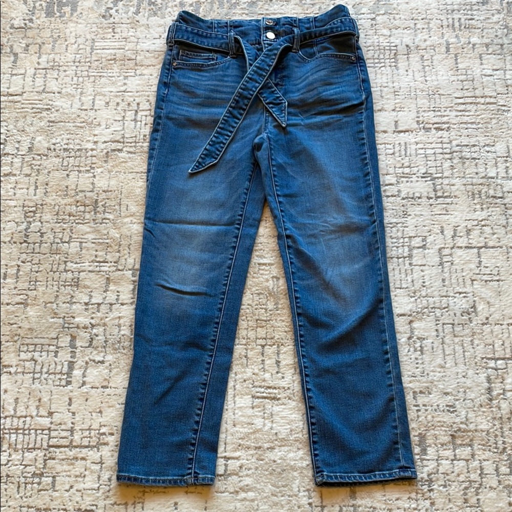 White House Black Market Hi-Rise Straight Leg Blue Jeans with Belt